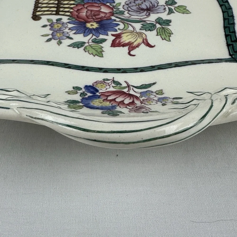 Antique Wedgwood Etruria England Floral 2‎ Handle Platter 1926 EXC basket handle